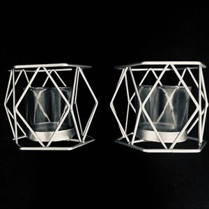Silver Geometric Candle Holders